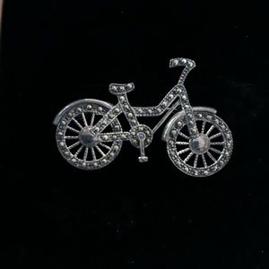 Vintage Sterling Silver Marcasites Bicycle Brooch